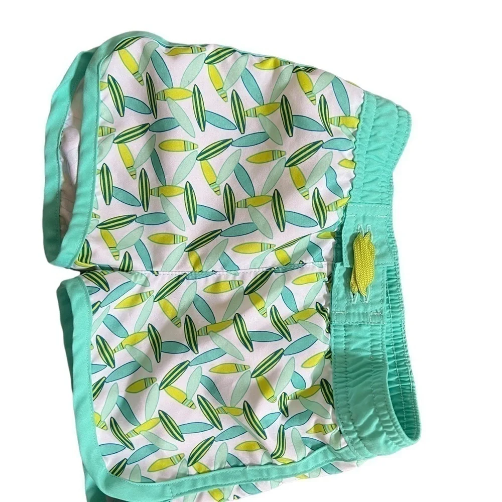 Baby 6-9 months swim trunks inner mesh liner white with blue teal green & yellow